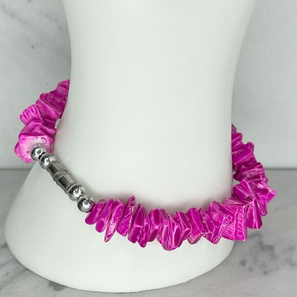 Pink Purple Puka Shell Beaded Screw Clasp Bracelet - Picture 8 of 9
